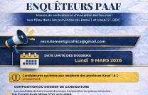 RECRUTEMENTS DES ENQUÊTEURS dans le cadre de la Mission de vérification et d'évaluation des bourses aux filles dans les provinces du Kasai 1 et Kasai 2 en RDC mediacongo